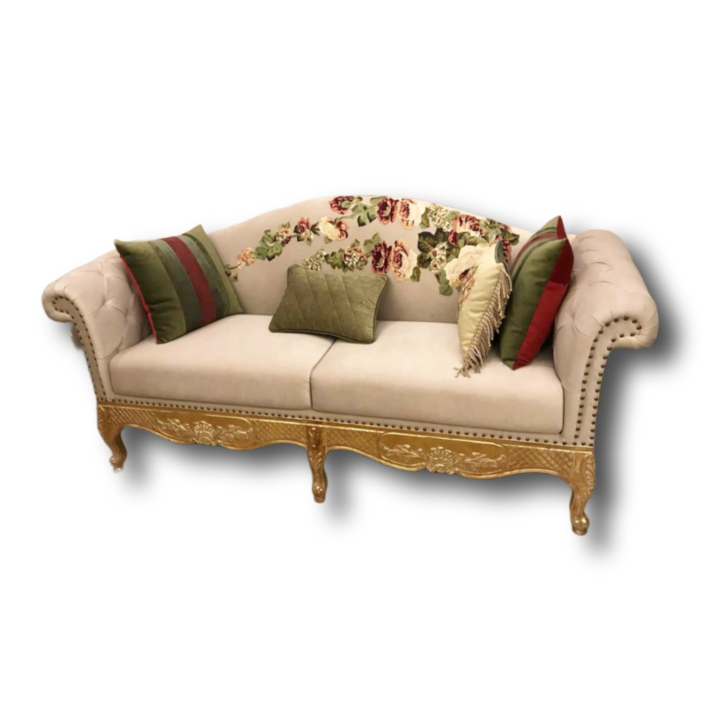 Carving Base Hand Painted Scrolled Arm Sofa